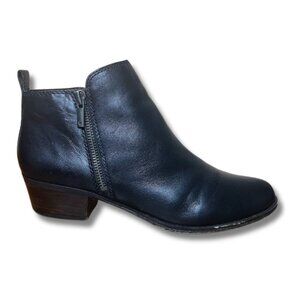 Lucky Brand Basel Women's Leather Ankle Boot Size 9M Black Side Zip Block Heel 9